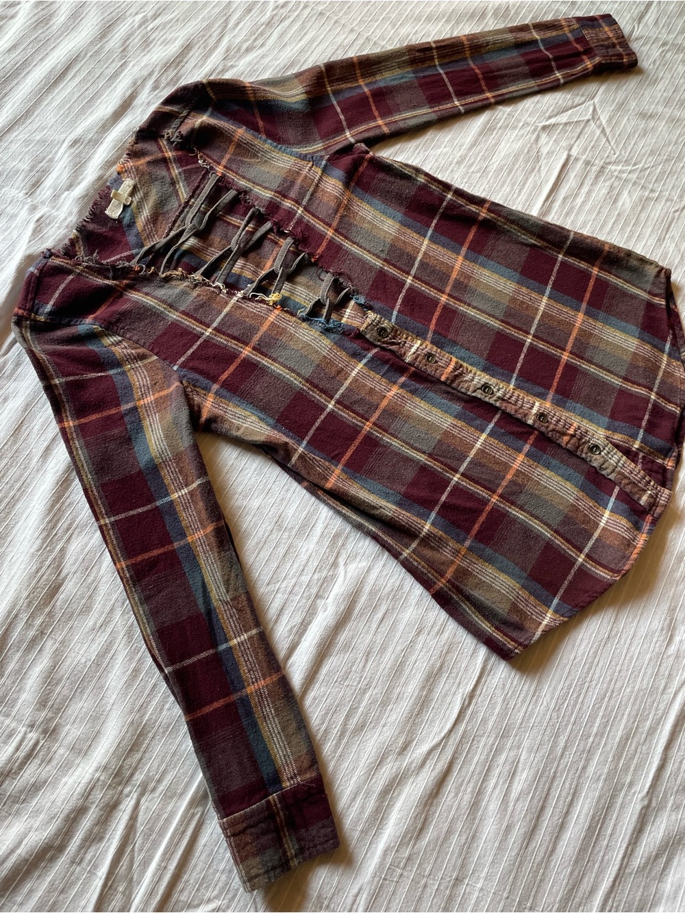 Gilded Intent Distressed Plaid Long Sleeve Shirt